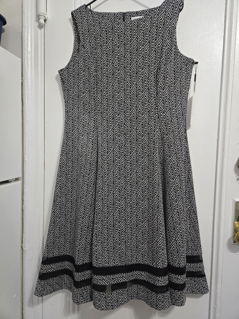 Calvin Klein Black & White Chevron Midi Dress
